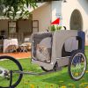 Tangkula Dog Bike Trailer, Breathable Mesh Dog Cart with 3 Entrances, Safety Flag, 8 Reflectors, Folding Pet Carrier Wagon with 20 Inch Wheels