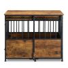 Dog Crate Furniture with Cushion for Large Medium Dogs, Wooden Heavy Duty Dog Kennel with Double Doors