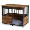 Dog Crate Furniture with Cushion for Large Medium Dogs, Wooden Heavy Duty Dog Kennel with Double Doors