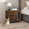 Dog Crate Furniture with Cushion, Wooden Dog Crate Table, Double Doors Dog Furniture, Indoor Dog Kennel, Dog House, Dog Cage, Rustic Brown