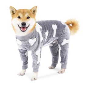 Flannel Dog Pajamas Jumpsuit Dogs Pajamas For Medium Large Dogs Bone Moon Pattern Warm Jumpsuits Coat Dog Clothes (Color: GRAY, size: XL)