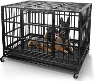 WOKEEN 48/38 Inch Heavy Duty Dog Crate Cage Kennel with Wheels, High Anxiety Indestructible, Sturdy Locks Design (Color: Black)