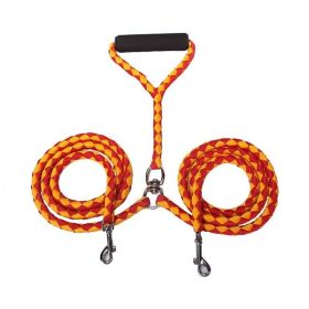 2 Way Braided Nylon Dual Dog Leash Double Leash Rope Strong Pet Leash Walking Running Leads For Couplers With Soft Padded Handle (Color: O, size: L)