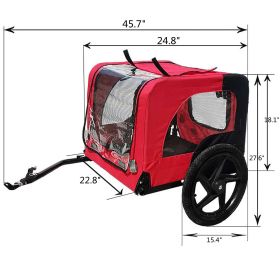 Redlife Bicycle trailer for pet outdoor foldable dog accessories waterproof dog trailer w/ reflector and safety flag up to 88lbs (Color: Red, size: 55.51X27.95X35.43in)