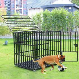 Rolling Heavy XXL Large Pet Cage Thick Metal Dog Crate Kennel Playpen with Tray (Color: Black, size: L 37.4x22.4x32 inch)