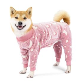 Flannel Dog Pajamas Jumpsuit Dogs Pajamas For Medium Large Dogs Bone Moon Pattern Warm Jumpsuits Coat Dog Clothes (Color: Pink, size: S)